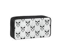 Estuche grande con diseño de cabeza de esqueleto monocromático con temática de Halloween, estuche de gran capacidad, estuche duradero para lápices, bolsa de papelería para maquillaje de viaje