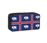 Estuche grande con estampado de la bandera del estado de Wyoming, gran capacidad, estuche duradero para lápices, bolsa de papelería para maquillaje de viaje