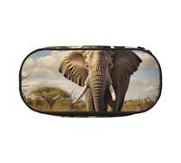 Estuche grande con impresión de imágenes de elefante, estuche grande para lápices, papelería, oficina, universidad, escuela, Black, Talla única, Organizador de bolsas
