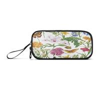 Estuche grande de gran capacidad para mujer, con compartimentos, escuela preparada, con asa, flores, orquídeas, claveles, mariposas