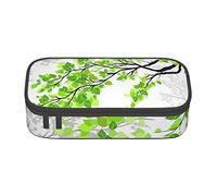 Estuche grande de hojas verdes y blancas, bolsa de almacenamiento con cremallera, bonita impresión para niños y niñas, suministros escolares de oficina