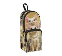 Estuche grande de nailon con 3 compartimentos de dibujos animados Devon Rex Cats de estilo realista, estuche multiusos y estético para adolescentes, niñas, papelería para adolescentes y niños, escuela