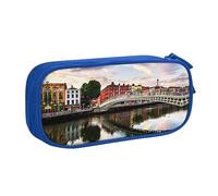 Estuche grande de poliéster para organizar tus bolígrafos, lápices, estuche para adultos para la escuela, oficina, Dublín, Irlanda, Ha Penny Bridge River, Blue, Talla única, Bolsa de maquillaje