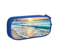 Estuche grande de poliéster para organizar tus bolígrafos, lápices, estuche para adultos para la escuela, oficina, playa, atardecer, olas del océano, Blue, Talla única, Bolsa de maquillaje