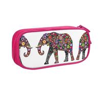 Estuche grande de poliéster para organizar tus bolígrafos, lápices, estuche para adultos para la escuela, oficina, elefante alegre, Pink, Talla única, Bolsa de maquillaje