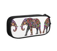 Estuche grande de poliéster para organizar tus bolígrafos, lápices, estuche para adultos para la escuela, oficina, elefante alegre, Black, Talla única, Bolsa de maquillaje