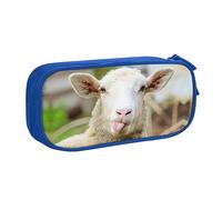 Estuche grande de poliéster para organizar tus bolígrafos, lápices, estuche para lápices para adultos, para la escuela, la oficina, divertida lengua de oveja traviesa, lindo animal, Blue, Talla única,