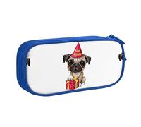 Estuche grande de poliéster para organizar tus bolígrafos, lápices, estuche para lápices para adultos, para la escuela, la oficina, lindo cachorro de carlino feliz cumpleaños, Blue, Talla única, Bolsa