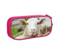 Estuche grande de poliéster para organizar tus bolígrafos, lápices, estuche para lápices para adultos, para la escuela, la oficina, divertida lengua de oveja traviesa, lindo animal, Pink, Talla única,