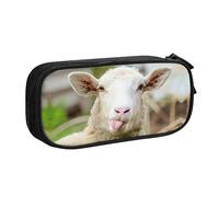 Estuche grande de poliéster para organizar tus bolígrafos, lápices, estuche para lápices para adultos, para la escuela, la oficina, divertida lengua de oveja traviesa, lindo animal, Black, Talla