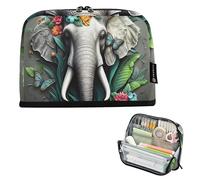 Estuche grande para lápices, con cremallera, diseño de elefantes, flores, mariposas, color gris, bolsa de almacenamiento para lápices, bonita bolsa para bolígrafos para niñas, artículos de papelería