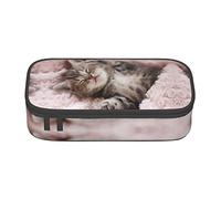 Estuche grande para lápices con cremallera, diseño de gato durmiendo, bolsa de almacenamiento de papelería, bonito estampado para niños y niñas, suministros escolares de oficina