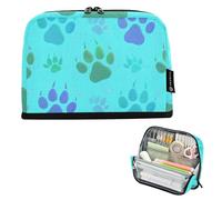 Estuche grande para lápices, con cremallera, estampado de huellas de animales, bolsas de lápices azules para niños, adolescentes, niñas, arte floral, para adultos y niños, organizador de vuelta a la