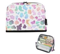 Estuche grande para lápices, con cremallera, estampado de leopardo, arcoíris, bolsa de almacenamiento para adolescentes y niñas, bolsa para bolígrafos, niños, escuela, suministros de oficina