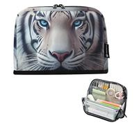 Estuche grande para lápices con cremallera, estuche para lápices, bolsa de almacenamiento para adolescentes y niñas, organizador de colores para niños, suministros de regreso a clases, tigre blanco