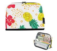 Estuche grande para lápices, con cremallera, piñas, hibisco rojo, flores, bolsa de almacenamiento para lápices, bolsa de almacenamiento para niños, adolescentes, niñas, floral, rosa, papelería