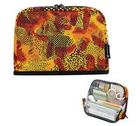 Estuche grande para lápices con estampado animal, color naranja y negro, con cremallera, para adolescentes, niñas, bolígrafos, artículos de papelería para niños, suministros de vuelta a la escuela