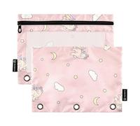 Estuche grande para lápices con ventana transparente, diseño de unicornios de melocotón, tamaño grande y resistente, carpetas perforadas de 3 agujeros para aula, escuela, oficina, multicolor, 2
