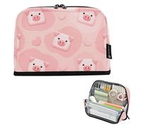 Estuche grande para lápices, estuche con cremallera, bonito corazón de cerdo, rosa, bolsa de almacenamiento para lápices, bolsa de marcadores para niñas, organizador de dibujos animados, suministros