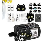 Estuche grande para lápices, uso diario con un toque felino, estuche de gato de 10 capas con calcomanías para bolígrafos de gel | Divertidos estuches para lápices de papelería, marcadores para niños