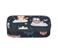 Estuche grande para niñas y niños, diseño de búho durmiendo, estuche estético para niños, estuche escolar de papelería, artículos de preparación, Black, Talla única, Juego de mochila escolar