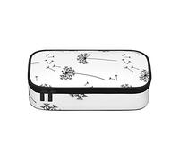Estuche horizontal de dientes de león blanco y negro para lápices de gran capacidad, organizador de escritorio con cremallera para niños, niñas, adolescentes y estudiantes