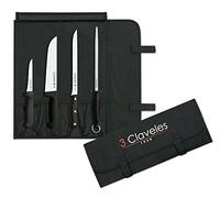 3 Claveles Estuche Jamon 3C Set Cocina-Cuchillo Carnicero, Deshuesador y Jamonero + Chaira + Maletín Portacuchillos con Capacidad para 6 Piezas