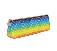 Estuche ligero y espacioso con estampado de escamas de pez arcoíris, gran capacidad, triángulo con cremallera para herramientas de escritura, Blanco, One Size