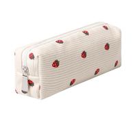 Estuche ligero y estético para bolígrafos, oficina, universidad, escuela, bolsa de almacenamiento, organizador de maquillaje, bolsa de cosméticos para niñas y niños (flores, fresa beige)