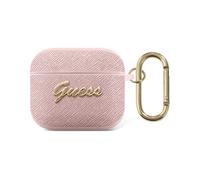 Estuche metálico Guess GUA3SASMP Saffiano Script, rosa - AirPods 3