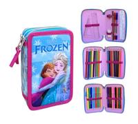 Estuche multicompartimento 3 cremalleras Frozen Disney para la escuela completo 44 piezas bolígrafos lápices colores rotuladores Giotto
