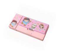 Estuche multifunción desplegable, bonito estuche con dibujos animados, estuche multifunción para estudiantes con 2 compartimentos, organizador de papelería con calculadora y sacapuntas, útiles escolar