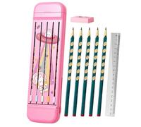 Estuche multifuncional - Estuche organizador para lápices divididos | Estuche multifunción para niñas, caja rígida para lápices con 5 lápices, goma, regla para niños, niñas, estudiantes, Rosa,