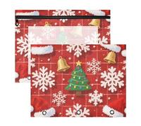 Estuche multiusos con 3 agujeros para carpeta de 3 anillos, paquete de 2 suministros escolares para profesores, Feliz Navidad, copo de nieve blanco, sombrero de Navidad