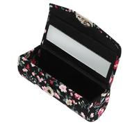 Estuche Negra Bordada con Espejo, para Pintalabios Flor Retro | Caja Compacta para Bolso, Protege y Guarda Labial, Acabado Textil, Vidrio y Plástico