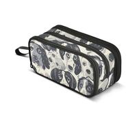 Estuche negro para lápices de perros tristes, bolsa de gran capacidad para niños y niñas, estuche de 3 compartimentos para estudiantes, organizador de papelería, estuche para la escuela, oficina,