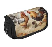 Estuche organizador con estampado de pollo y gallo de gran capacidad, bonito estuche para bolígrafos con 3 compartimentos, bolsa grande para lápices con cierre de tela para adultos, bolsa de