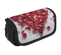 Estuche organizador con forma de corazón de pétalos, gran capacidad, bonito estuche para bolígrafos con 3 compartimentos, papelería de oficina, bolsas grandes con cremallera, bolsa de tela para