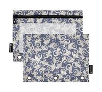 Estuche organizador de 3 anillos con ventana transparente, azul y gris, barroco, vintage, floral, gran capacidad, bolsillo para carpeta de 3 anillos, para suministros de oficina, multicolor, 2