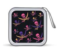 Estuche organizador de CD con diseño de calavera y espadas cruzadas, 40 capacidades, colección de DVD, bolsa de almacenamiento para coche, hogar, viajes