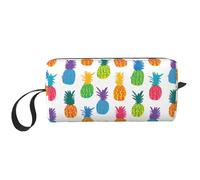 Estuche organizador de cosméticos acolchado de espuma con estampado de piña arcoíris, bolsa de viaje ligera para ahorrar espacio