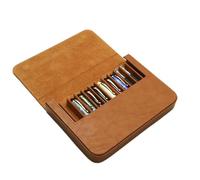 Estuche organizador de cuero para pluma estilográfica con 12 ranuras, hecho a mano, vintage, con estampado de caballo loco, funda protectora para bolígrafos, caja de regalo (amarillo)