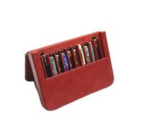 Estuche organizador de cuero para pluma estilográfica con 12 ranuras, hecho a mano, vintage, con estampado de caballo loco, funda protectora para bolígrafos, caja de regalo (rojo)