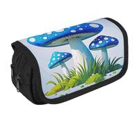 Estuche organizador de dibujos animados de hongos azules de gran capacidad, bonito estuche para bolígrafos con 3 compartimentos, papelería de oficina, bolsas grandes con cremallera, bolsa de tela para