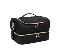 Estuche organizador de esmalte de uñas portátil, 2 capas con compartimento superior para accesorios para almacenamiento de barniz, diseño cómodo y compacto, Black, 1 count (Pack of 1)