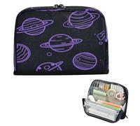 Estuche organizador de lápices de gran capacidad con cremallera, bolsa multiusos para niños, cosméticos, planeta espacial, morado, negro, bolsa de maquillaje para mujer