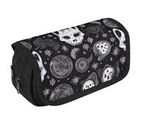 Estuche organizador de lápices gótico de gran capacidad con 3 compartimentos para artículos de papelería de oficina, bolsas grandes con cremallera, bolsa de maquillaje portátil para adultos (negro)