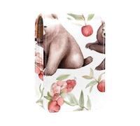 Estuche Organizador de lápiz Labial de Viaje,Bolso de Maquillaje portátil con Espejo,Amigo Floral Conejo y Oso