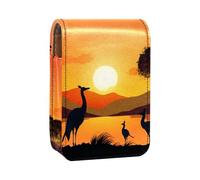 Estuche Organizador de lápiz Labial de Viaje,Bolso de Maquillaje portátil con Espejo,Australia Atardecer Canguro Avestruz
