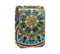 Estuche Organizador de lápiz Labial de Viaje,Bolso de Maquillaje portátil con Espejo,Boho Mandalas Floral Vintage